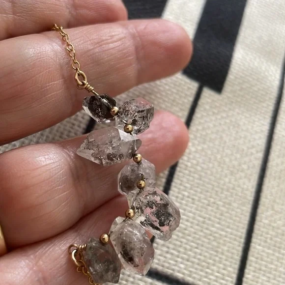 Raw 7 Herkimer Stone Gold Filled Bar and Beaded 20 inch Cable Chain Necklace